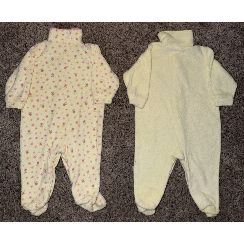 2 VTG Carter's Yellow Pink Flower Terry Cloth Sleeper's Quack/Watch Me Grow 3-6M - Picture 3 of 7